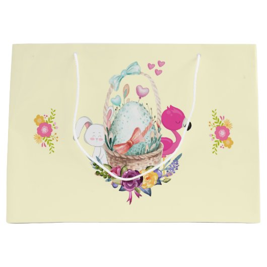Cute Egg, Roze Flamingo & Bunny, Waterverf Groot Cadeauzakje (Voorkant)