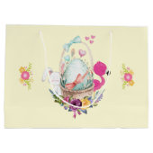 Cute Egg, Roze Flamingo & Bunny, Waterverf Groot Cadeauzakje (Achterkant)