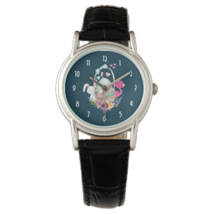 Cute Egg, Roze Flamingo & Bunny, Waterverf Horloge