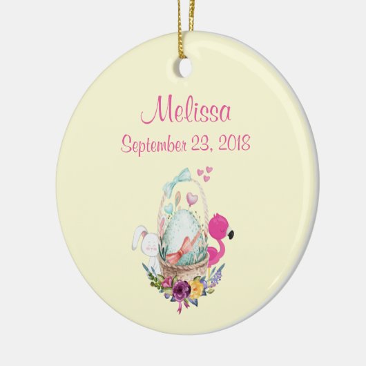 Cute Egg, Roze Flamingo & Bunny, Waterverf Keramisch Ornament (Links)
