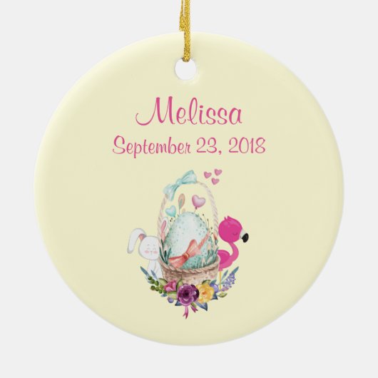 Cute Egg, Roze Flamingo & Bunny, Waterverf Keramisch Ornament (Achterkant)