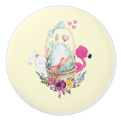 Cute Egg, Roze Flamingo & Bunny, Waterverf Keramische Knop (Voorkant)