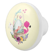 Cute Egg, Roze Flamingo & Bunny, Waterverf Keramische Knop (Rechts)