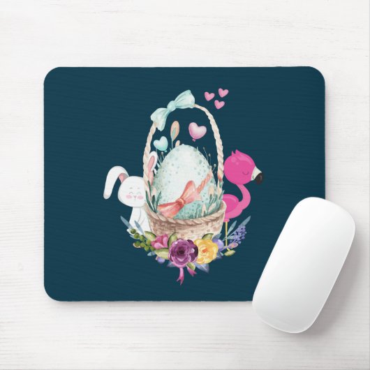 Cute Egg, Roze Flamingo & Bunny Waterverf Muismat (Met muis)