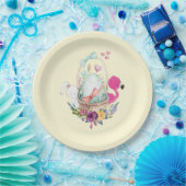 Cute Egg, Roze Flamingo & Bunny, Waterverf Papieren Bordje (Feest)