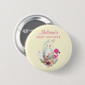 Cute Egg, Roze Flamingo & Bunny, Waterverf Ronde Button 5,7 Cm (Voorkant /achterkant)