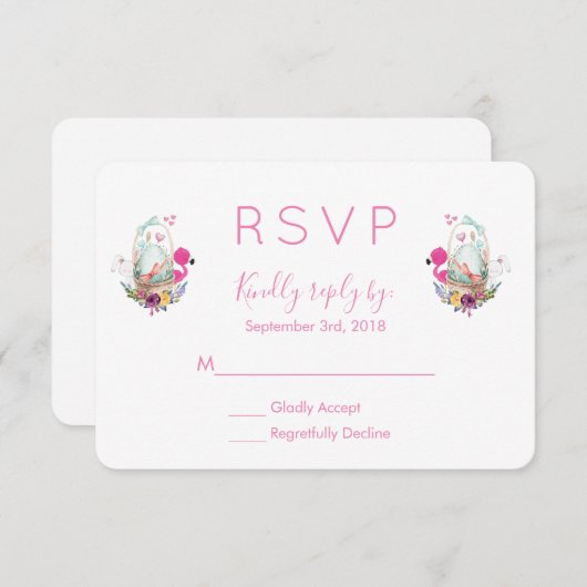 Cute Egg, Roze Flamingo & Bunny Waterverf RSVP (Voorkant / Achterkant)