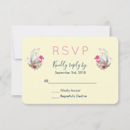 Cute Egg, Roze Flamingo & Bunny Waterverf RSVP Kaartje