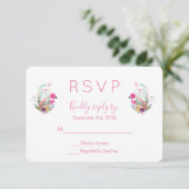 Cute Egg, Roze Flamingo & Bunny Waterverf RSVP Kaartje (Staand voorkant)