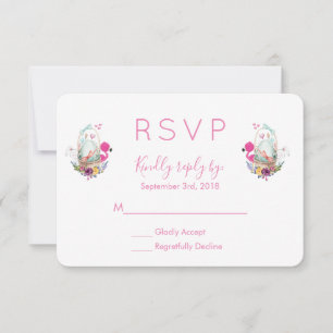 Cute Egg, Roze Flamingo & Bunny Waterverf RSVP Kaartje