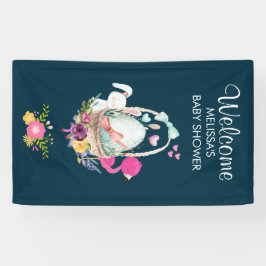 Cute Egg, Roze Flamingo & Bunny, Waterverf Spandoek