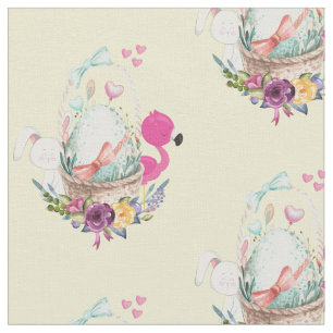 Cute Egg, Roze Flamingo & Bunny, Waterverf Stof