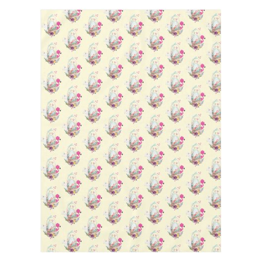 Cute Egg, Roze Flamingo & Bunny, Waterverf Tafelkleed (Voorkant)