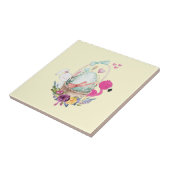 Cute Egg, Roze Flamingo & Bunny, Waterverf Tegeltje (Zijkant)