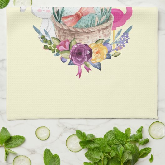 Cute Egg, Roze Flamingo & Bunny, Waterverf Theedoek (Gevouwen)