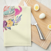 Cute Egg, Roze Flamingo & Bunny, Waterverf Theedoek (Quarter Fold)