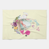 Cute Egg, Roze Flamingo & Bunny, Waterverf Theedoek (Horizontaal)