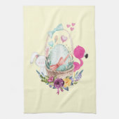 Cute Egg, Roze Flamingo & Bunny, Waterverf Theedoek (Verticaal)