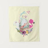 Cute Egg, Roze Flamingo & Bunny, Waterverf Wandkleed (Voorkant)