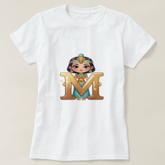 Cute Egyptian Queen with Letter M – Royal Cartoon  T-shirt (Design voorkant)