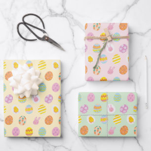 Cute Eieren Patroon Groen Geel Roze Kinderen Verja Inpakpapier Vel