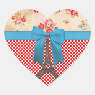 Cute  Eiffel tour red white polka stipts Hart Sticker