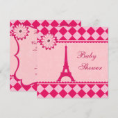 Cute Eiffel Tower Argyle Roze Baby shower Kaart (Voorkant / Achterkant)
