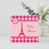 Cute Eiffel Tower Argyle Roze Baby shower Kaart (Staand voorkant)