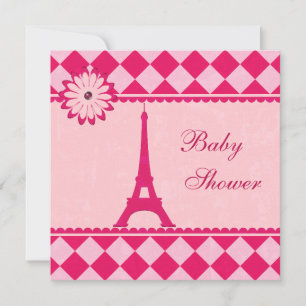 Cute Eiffel Tower Argyle Roze Baby shower Kaart