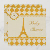 Cute Eiffel Tower Argyle Yellow Baby shower Kaart (Voorkant / Achterkant)