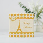 Cute Eiffel Tower Argyle Yellow Baby shower Kaart (Staand voorkant)