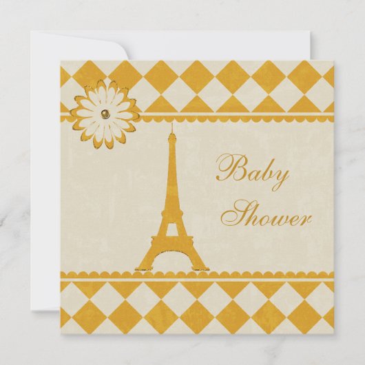 Cute Eiffel Tower Argyle Yellow Baby shower Kaart (Voorkant)
