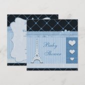 Cute Eiffel Tower Blue Polka Dots Baby shower Kaart (Voorkant / Achterkant)