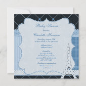 Cute Eiffel Tower Blue Polka Dots Baby shower Kaart (Achterkant)