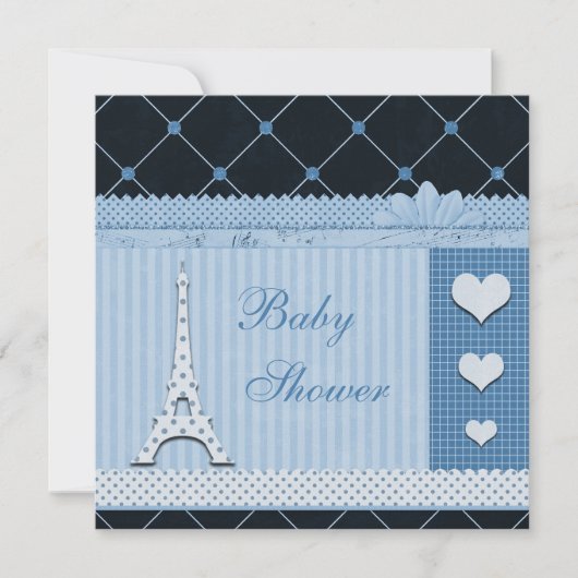 Cute Eiffel Tower Blue Polka Dots Baby shower Kaart (Voorkant)