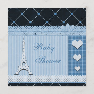 Cute Eiffel Tower Blue Polka Dots Baby shower Kaart