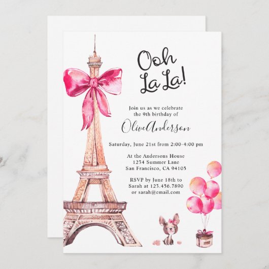 Cute Eiffel Tower Paris, uitnodiging van vrijdag (Voorkant / Achterkant)