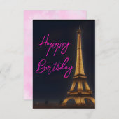 Cute Eiffel Tower Pink Happy Birthday Post Kaart (Voorkant / Achterkant)