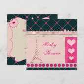 Cute Eiffel Tower Pink Polka Dots Baby shower Kaart (Voorkant / Achterkant)