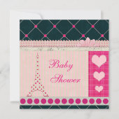 Cute Eiffel Tower Pink Polka Dots Baby shower Kaart (Voorkant)