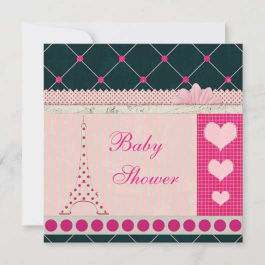 Cute Eiffel Tower Pink Polka Dots Baby shower Kaart (Voorkant)