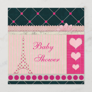 Cute Eiffel Tower Pink Polka Dots Baby shower Kaart