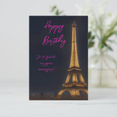 Cute Eiffel Tower Pink Script Happy Birthday Bedankkaart (Staand voorkant)