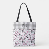 Cute EKG Nurse | Doctor Med Pattern Monogram Tote Bag (Achterkant)