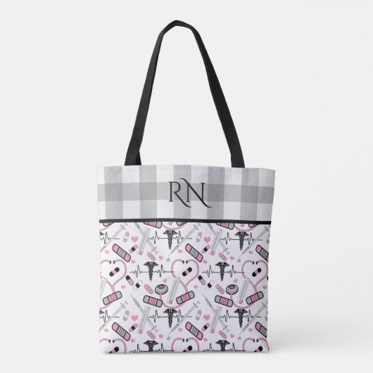 Cute EKG Nurse | Doctor Med Pattern Monogram Tote Bag (Achterkant)