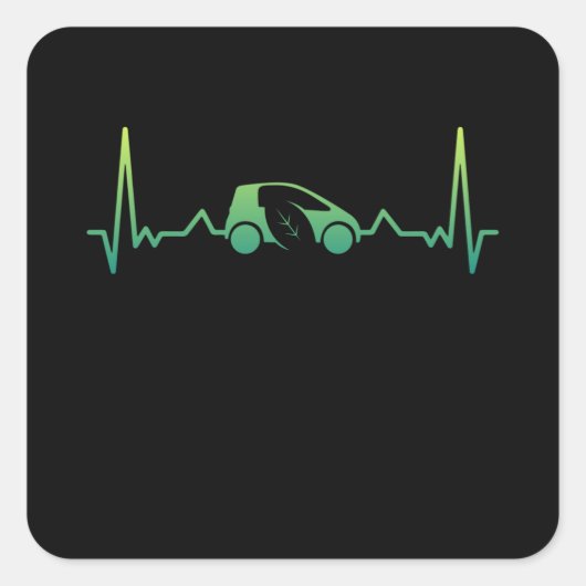 Cute Electric Vehicle Car Heartbeat Gift EV Vierkante Sticker (Voorkant)