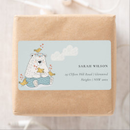 Cute Elegant Aqua Blue Beer Heart Birds Address Etiket