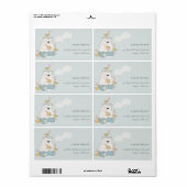 Cute Elegant Aqua Blue Beer Heart Birds Address Etiket (Full Sheet)