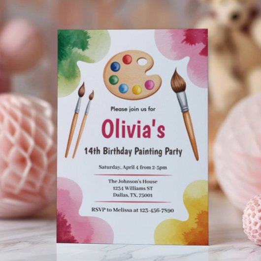 Cute Elegant Art Party Painting Birthday Party Kaart