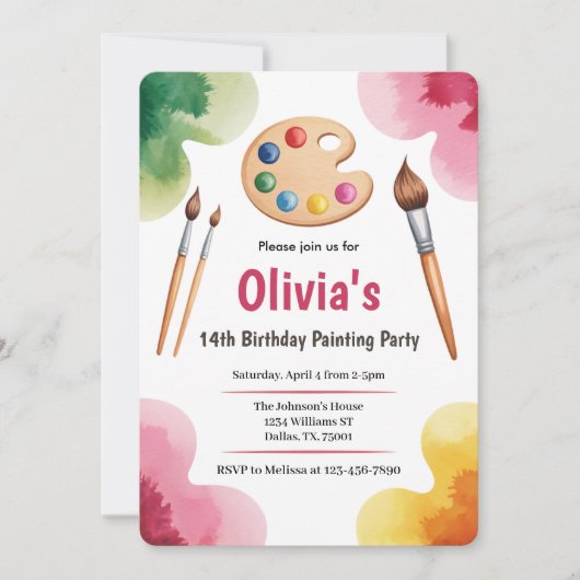 Cute Elegant Art Party Painting Birthday Party Kaart (Voorkant)
